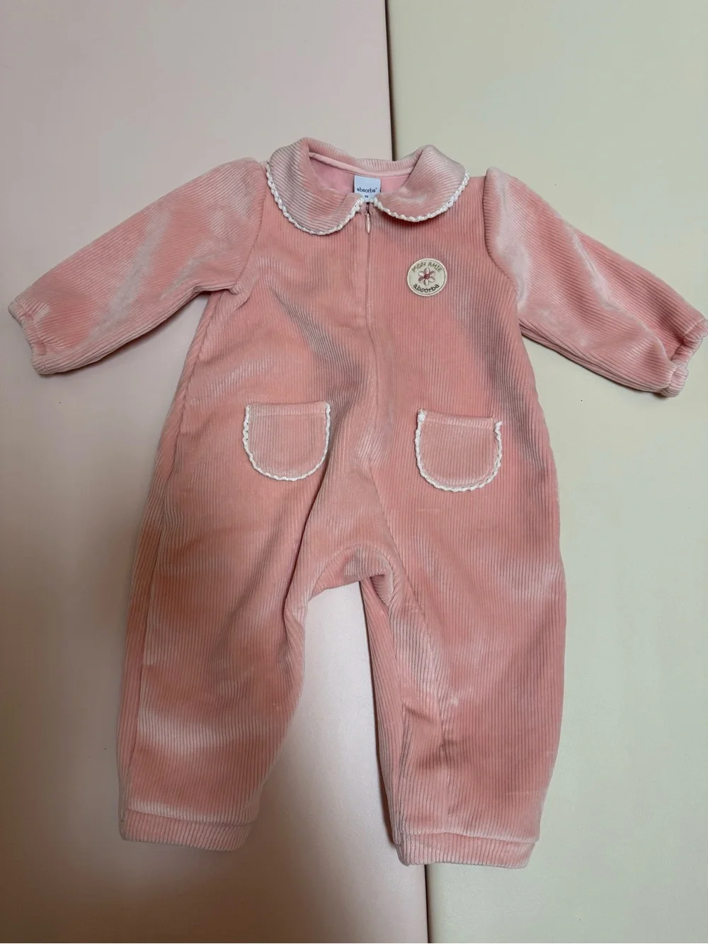 Absorba Pink Corduroy Zip Romper Peter Pan Collar Size 18-24months